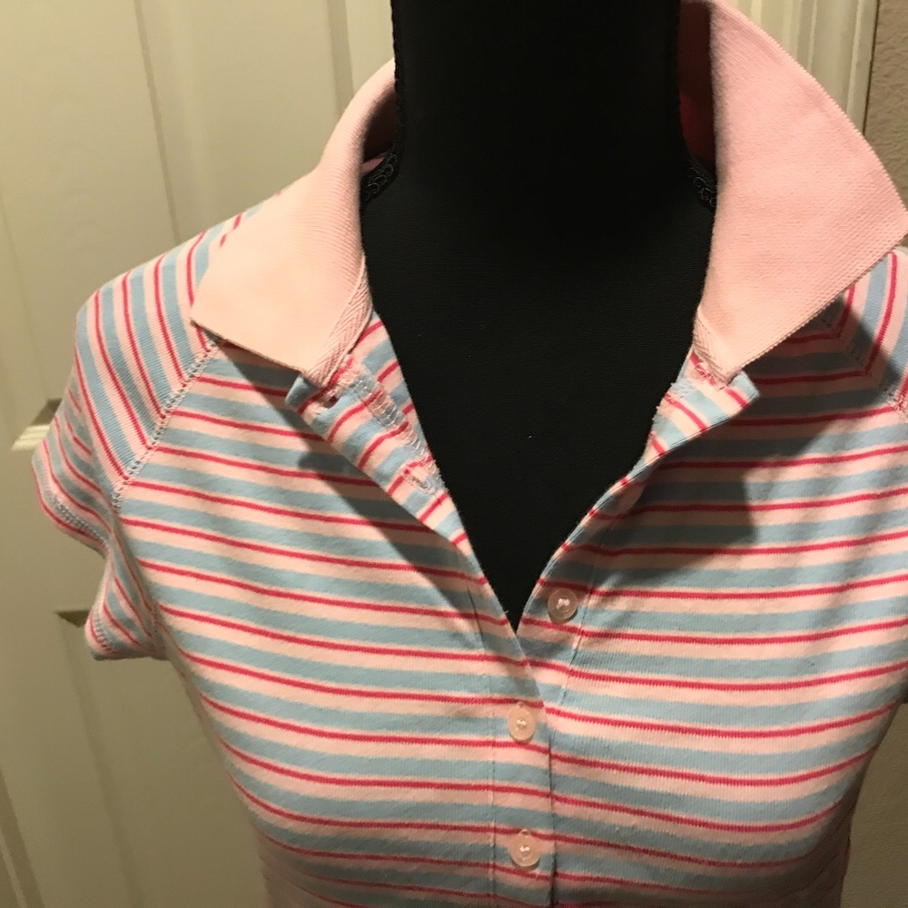 The Limited Pink W Blue Stripes Polo with With Tags Blouse Size